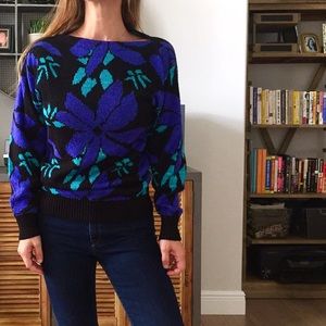 Vintage Sweaters - Vintage 80s Sparkle Floral Sweater Vintage Sweaters - Vintage 80s Sparkle Floral Sweater